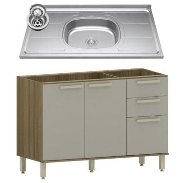 Imagem de Balcão de Cozinha Com Pia Inox 120cm Nádia Mocca/Avelã L01 - Mpozenato