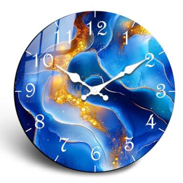 Imagem de PENGHONG Relógio de parede extra grande, relógio de parede de madeira moderno – Design de textura de mármore, relógios silenciosos sem tique-taque, operados por bateria de 50 cm para escritório, sala