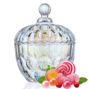 Imagem de kanpura Prato grande de vidro para doces de 1000 ml com tampa, tigela de cristal para doces, pote de armazenamento decorativo para mesa de escritório, caixa de joias, biscoito, Natal, casamento