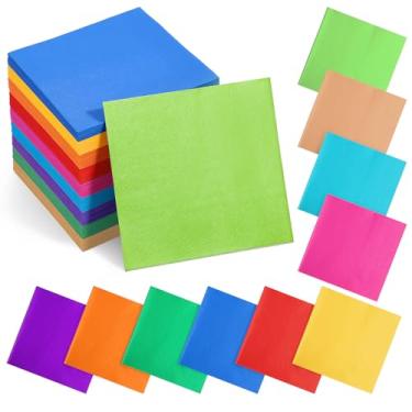 Imagem de Guardanapo de coquetel arco-íris 400 peças, 8 cores, papel de almoço, guardanapos de festa descartáveis para casamento, jantar, sobremesa, festa, doces, 25,4 x 25,4 cm