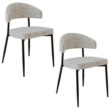 Imagem de Cadeira De Jantar Estofada Kit 2 Chloe M25 Linho Lautrec Off - Mpozenato