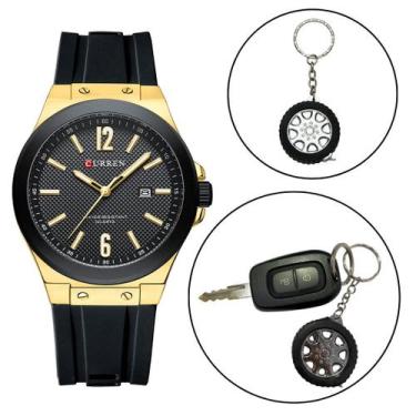 Imagem de Combo Relógio Casual Masculino Curren Gold + Chaveiro Trena