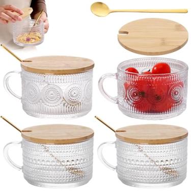 Imagem de Kit 4 Copo De Vidro Água E Suco 450ml, Xícara De Chá Transparente Copos De Vidro Em Relevo Vintage Para Espresso Latte, Chá, Bebida, Aveia Etc