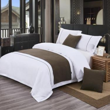Imagem de Cachecol de cama simples cor sólida Twin/Queen/King Size Camas modernas para cama e cachecóis algodão e linho proteção de cama para hotéis decoração de casa - marrom||50 x 180 cm (cama de 1,2 m)