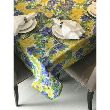 Imagem de Toalha de Mesa em Gorgurinho Floral Amarelo, Azul e Verde, 1,50 (Redon