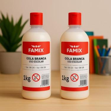 Imagem de Kit com 2 Uniidades de Cola Branca Escolar 1kg Famix Uso Escolar