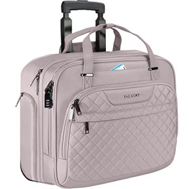 Imagem de EMPSIGN Bolsa feminina com rodinhas para laptop com rodas, pasta com rodinhas para mulheres, cabe em pastas de laptop de até 15,6 polegadas sobre rodas, bolsa de computador com rodinhas para uso noturno e bolsos RFID, rosa empoeirado