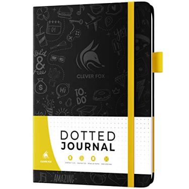 Imagem de Clever Fox Caderno pontilhado 2.0 – Caderno compacto de planejamento e esboço com grade de pontos 120 GSM de espessura, papel antisangria – Agenda com alça de caneta, bolso, fitas, adesivos A5 – Preto