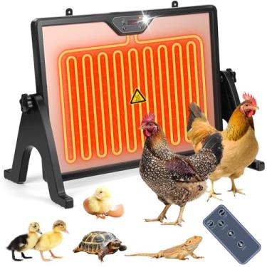 Imagem de Brynnl Aquecedor de chocadeira de frango, aquecedor radiante de galinheiro radiante de 180 W com controle remoto e temporizador, ângulo ajustável de 360° com suporte, iluminação embutida, placa de