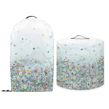 Imagem de NETILGEN Conjunto de capas de poeira para eletrodomésticos de cozinha com flores coloridas, panela de pressão e batedeira, processador de alimentos, capa de liquidificador, protetor de poeira e