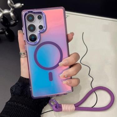 Imagem de Capa com alça magnética gradiente para Samsung S25 Ultra S24 Plus S23 FE A55 A35 A16 A54 A34 A24 A14 A06 A53 A13, roxo escuro, para Galaxy S24 Plus
