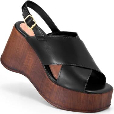 Imagem de Sandália Anabela Feminina Lumiss Plataforma Madeira Confortável Blogueira Fivela preto37