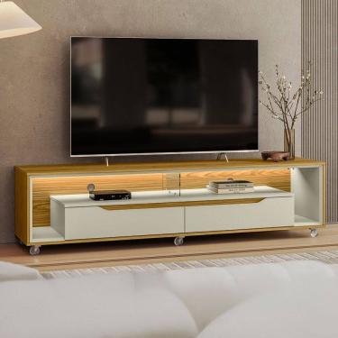 Imagem de Rack para TV Até 65 Polegadas Loop 2 Gavetas com Vidro e Led Cedro/Off White - Olivar Móveis