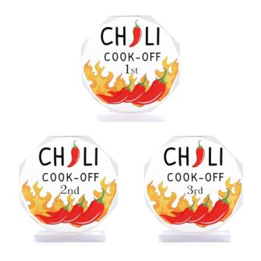 Imagem de Sinbana 3pçs Troféus Chili Cook off, Medalhas de 1º, 2º e 3º Lugar Prêmios de Acrílico Chili Cook off com Base Troféu Competição Culinária para Competição Prêmios Festa