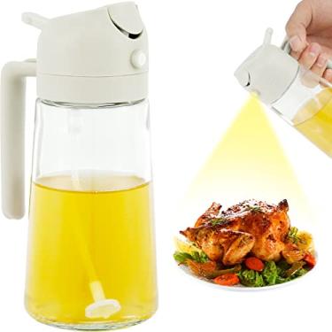 Imagem de Garrafa dispensadora de azeite, pulverizador e recipiente de óleo de vidro transparente 2 em 1, dispensador de vinagre recarregável de grande capacidade de 470 ml com tampa automática, frasco de spray