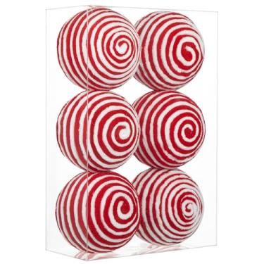 Imagem de Briful Bolas de enfeite de Natal vermelhas e brancas de 10 cm, 6 peças de bolas decorativas grandes de fio para pendurar em árvore de Natal com cordas para casa, guirlanda de Natal, tigelas de mesa,
