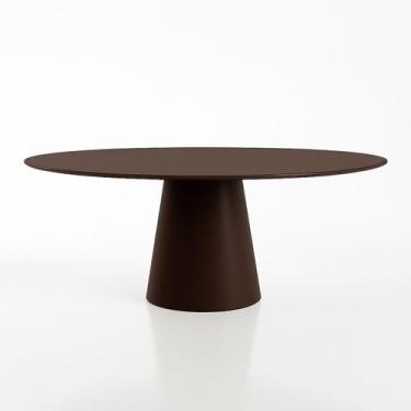 Imagem de Mesa de Jantar Cone Oval 160x90 cm Laca Marrom Cacau com Vidro - Linn 