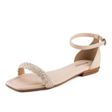 Imagem de Sandalia Mississipi Bico Quadrado Tira Com Strass, 35, Nude