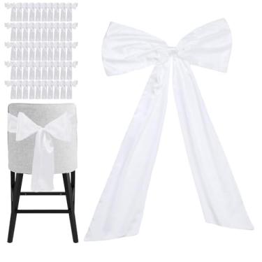 Imagem de Decoração de laço de cetim grande com 50 faixas de cadeira - perfeita para aniversário, casamento, festas e chá de bebê | Laços gigantes de 61 x 91 cm para decoração de quarto | Fitas largas de tecido