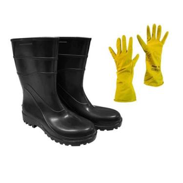 Imagem de Bota Cano Curto Preta Nº 36 + Luva de Látex Média Kalipso - Artlimp