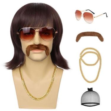Imagem de Peruca G&T Wig 70s 80s Disco Set Traje de tainha marrom