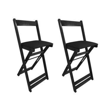 Imagem de Kit 2 Cadeiras Bistro Dobrável De Madeira Estofada Preta - Preto