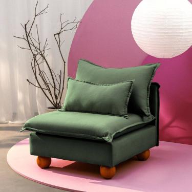 Imagem de Sofá Modular com Encosto Pé Bolinha Sôma Cabecasa Madeiramadeira Verde