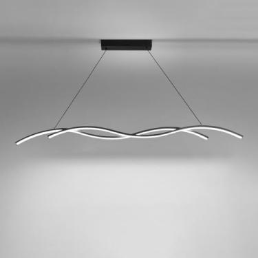 Imagem de Lustre de teto linear ondulado, luminária pendente minimalista de LED, 6000K, branco frio, luminária para ilha de cozinha, luminárias para sala de jantar, sobre a mesa, lustres de tira longa