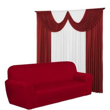 Imagem de Kit Cortina Paris 2 Metros + Capa de sofá Avulsa De 4 Lugares Malha Ge