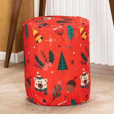 Imagem de Capa de Puff Redondo Grande Avulsa Estampada Natalina Ajustável com El