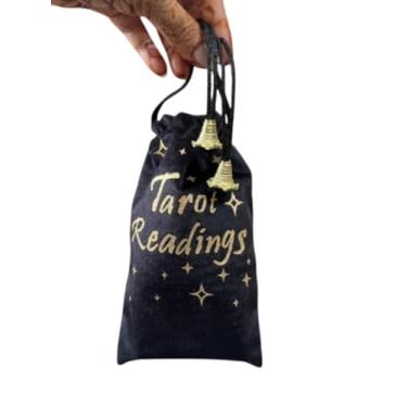Imagem de Bolsa de cartão de tarô de veludo, bolsa de armazenamento com cordão com estrelas douradas, preto roxo e verde, estojo de transporte multiuso para cartões, cristais, joias (preto)