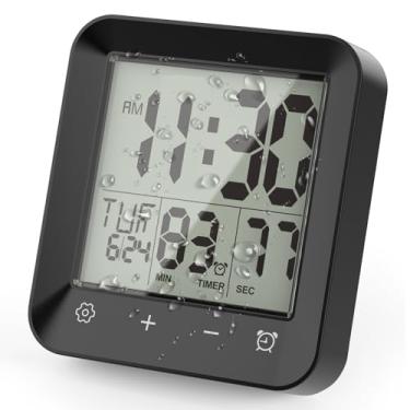 Imagem de Temporizador de chuveiro impermeável para banheiro, temporizador digital de chuveiro com contagem regressiva, relógio de ventosa, visor LCD, relógio de parede com medidor de temperatura, relógio à
