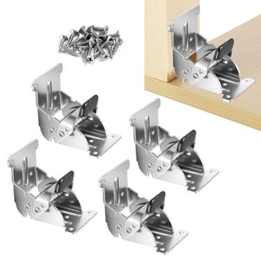 Imagem de YDAJIURI Suportes dobráveis, pacote com 4, dobradiças de travamento automático resistentes com parafusos, suportes de extensão de bloqueio dobrável para pernas de mesa, pernas de cama, bancadas de