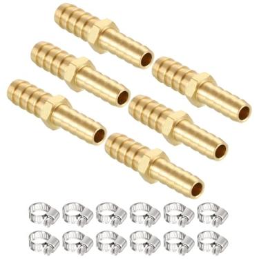 Imagem de Kozelo Pacote com 6 acessórios de mangueira de latão com encaixe de farpa de 3/20.3 cm para 5/40.6 cm com 12 braçadeiras de mangueira para máquinas domésticas, banheiras de massagem e sistemas de