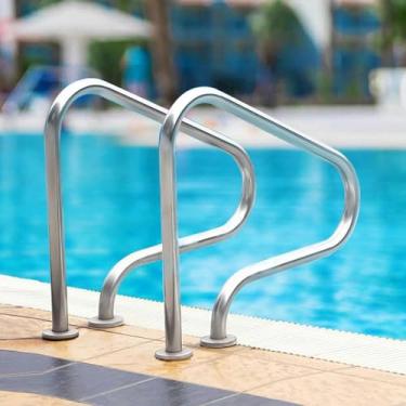 Imagem de LGEOELIAS Trilhos de piscina para piscinas subterrâneas, 2 peças, corrimão de piscina de aço inoxidável à prova de ferrugem para piscinas e spas