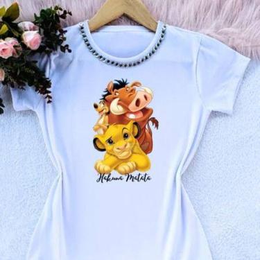 Imagem de T-shirts poliéster branco simba rei leão flores - loja dinka, g