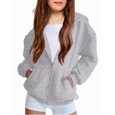 Imagem de Moletom feminino Arshiner com zíper completo, cinza, tamanho 6