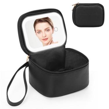 Imagem de Mini bolsa de maquiagem Relavel com espelho LED 15x12x8 cm preta