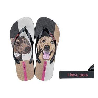 Imagem de Sandália Chinelo Love Pets Ipanema Cachorro e Gato, Preto, 35
