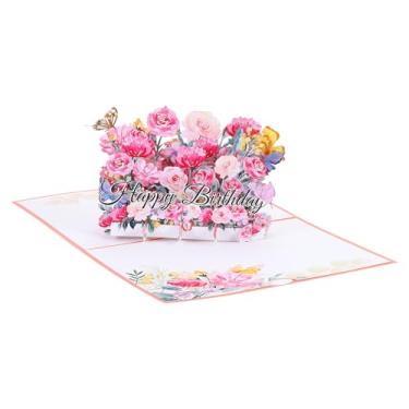 Imagem de Cartão de aniversário, cartão de aniversário pop-up cartão presente engraçado feliz aniversário 3D buquê de flores borboletas doces com cartão de felicitações e envelope para mulheres presente melhor