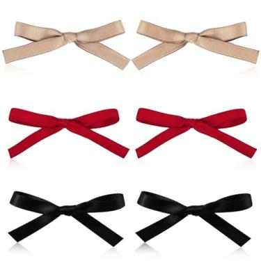 Imagem de 6 presilhas de cabelo com laço doce, cor sólida, lindos grampos de cabelo kawaii, presilhas de cabelo com clipes jacaré, clipe de garra pequena para mulheres (vermelho, cáqui e preto)