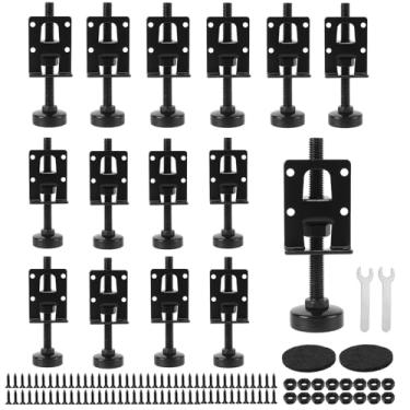 Imagem de SINJEUN 16 peças de pés niveladores resistentes, niveladores de carga ajustáveis de 4,5 polegadas com parafusos e chave inglesa, niveladores de pés de móveis para bancada de trabalho, armário de mesa