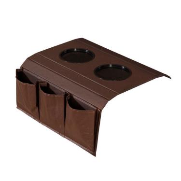 Imagem de Bandeja Esteira Para Braço De Sofá De Couro Marrom Com Porta Controle