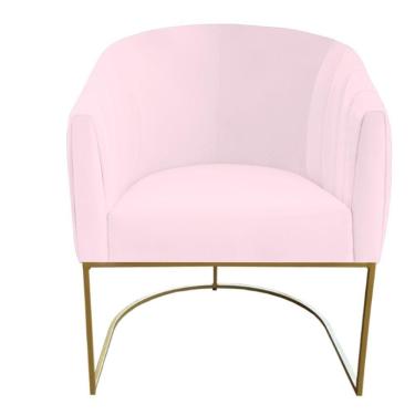 Imagem de Poltrona Julia Com Base De Ferro Sala De Estar Escritório Recepção Clinica Suede Rosa Bebê D'classe Decor
