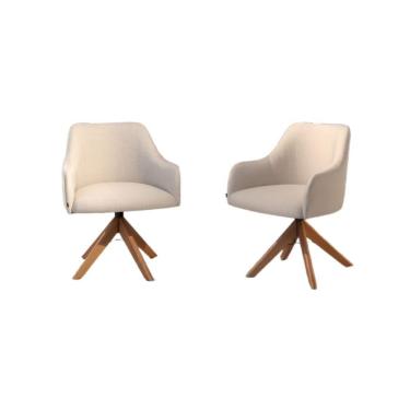Imagem de Conjunto Poltronas Decorativa Hera Linho Nude Com Base Giratória Em Madeira
