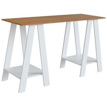 Imagem de Escrivaninha Mesa Escritorio Cavalete 2 Prateleiras Mell Branco B61 Novam Mell Branco