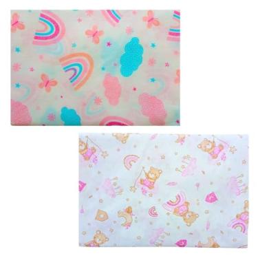 Imagem de Kit Lençol para Mini Berço Moisés Bebê em Percal 150 fios 100% Algodão 2 ou 3 Peças com Elástico (Kit 2 Menina)