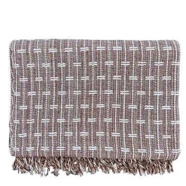 Imagem de Manta Para Sofá Tipo Capa Tijolinho 220 x 160 cm - Confortável e Estilosa 100% Algodão (Marrom mesclado com Cru)