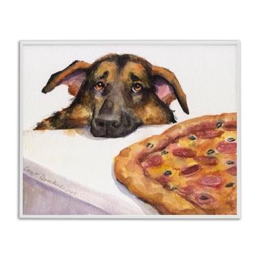 Imagem de Stupell Industries Pastor alemão com pizza branca emoldurada, arte giclée, design por George Dyachenko, 28 x 35 cm