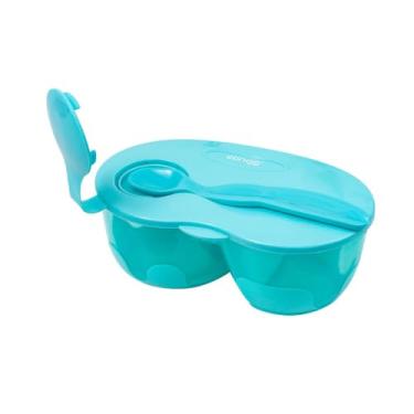 Imagem de Kit Tigela Infantil com Colher, Divisória e Compartimento para Talher, Azul, 16,5 x 5,5 x 10 cm, Material Atóxico, para Alimentação